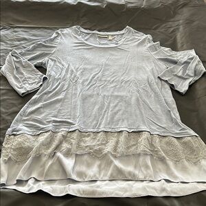 LOGO by Lori Goldstein Light Blue Tunic with Lace Detail